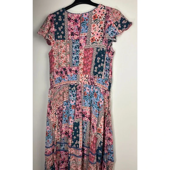 Matilda Jane Wildlife Maxi Dress Pink Teal Floral Boho Patchwork Women's Size XL - Picture 12 of 15